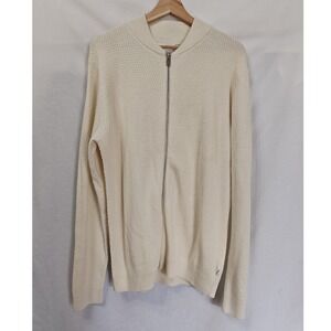 Lindbergh White Textured Knit Full Zip Baseball Bomber Sweater Cardigan Cream  L